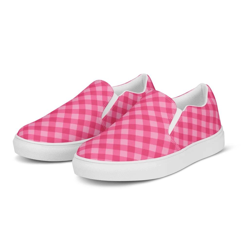 Bright Pink Checkered Plaid Women's Slip-On Shoes product image (3)