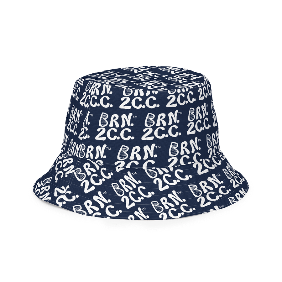 Adults Unisex | Reversible Bucket Hat | BOURNE to Cape Cod™ x BRN.2C.C.™ All-Over Logo Print | Coastal Style Sun Hat | Navy Blue & White product image (3)