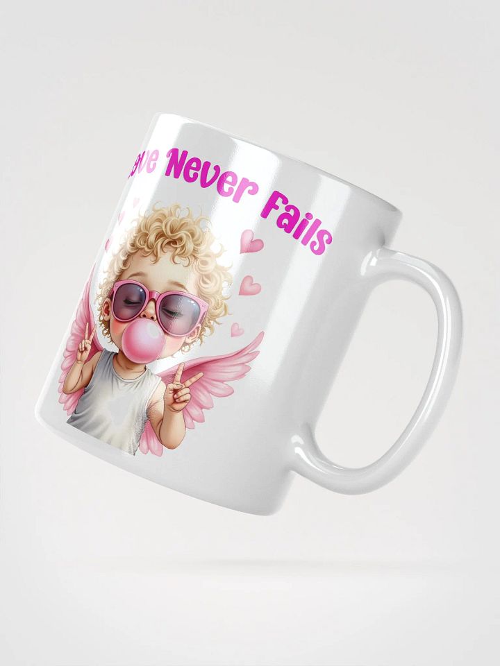 Love Never Fails Valentine Retro Cupid Valentine's Day White Glossy Mug product image (2)
