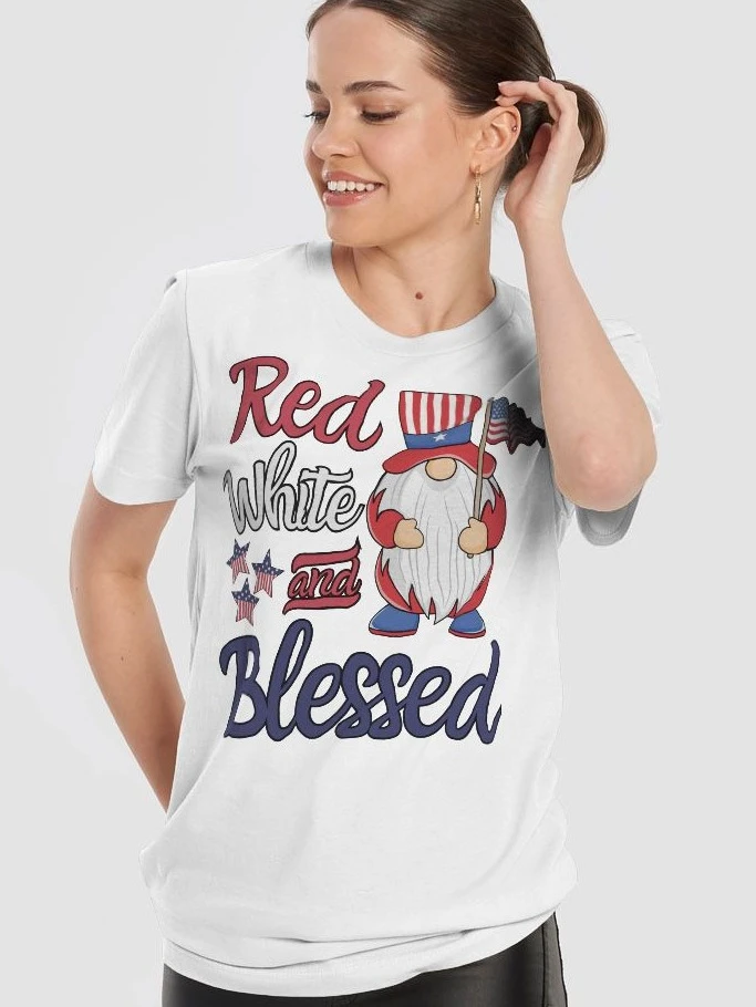 Red, White And Blessed Gnome T-Shirt product image (1)