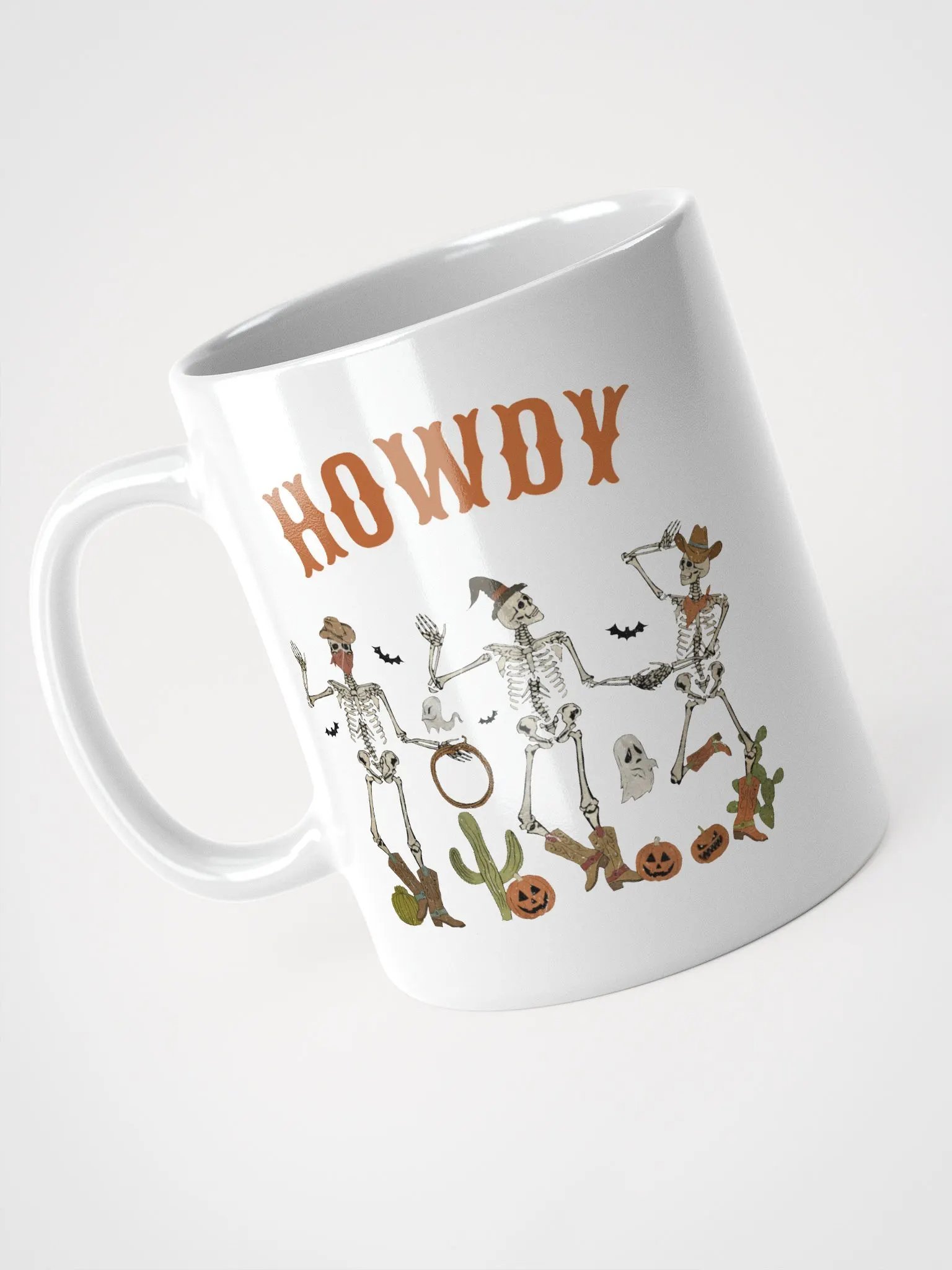 Halloween Dancing Cowboy Skeletons White Glossy Mug product image (4)