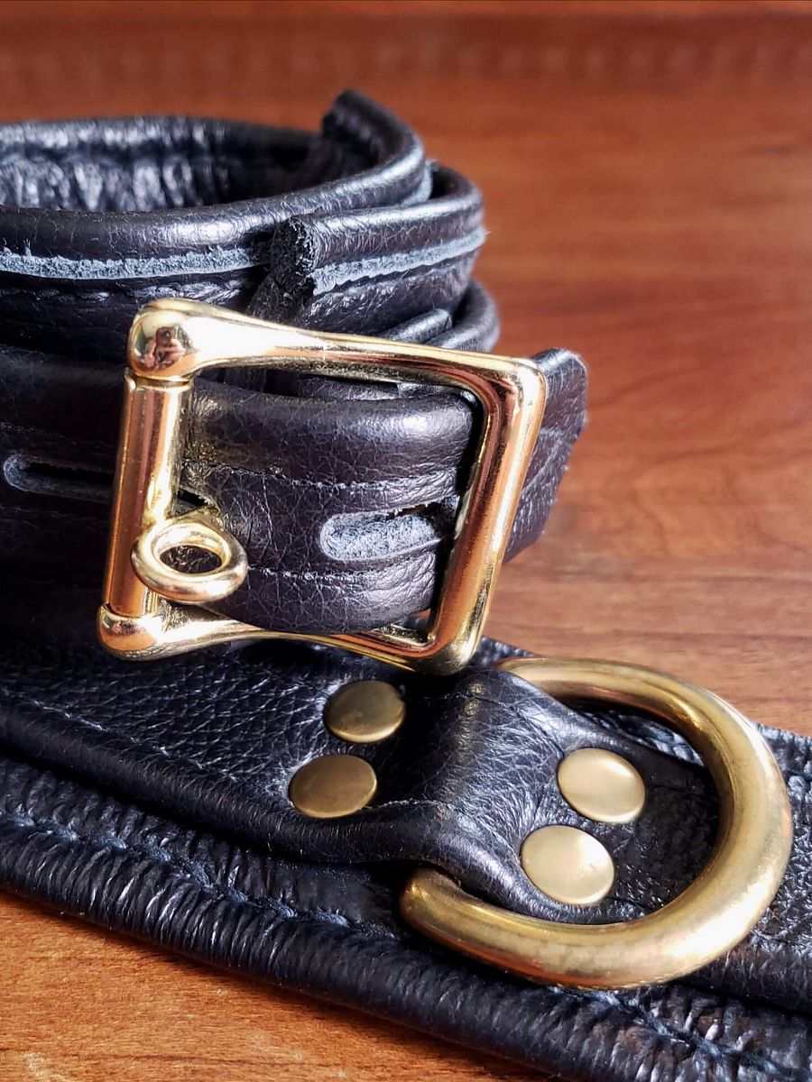 Black and brass leather cuff set (custom order) product image (1)