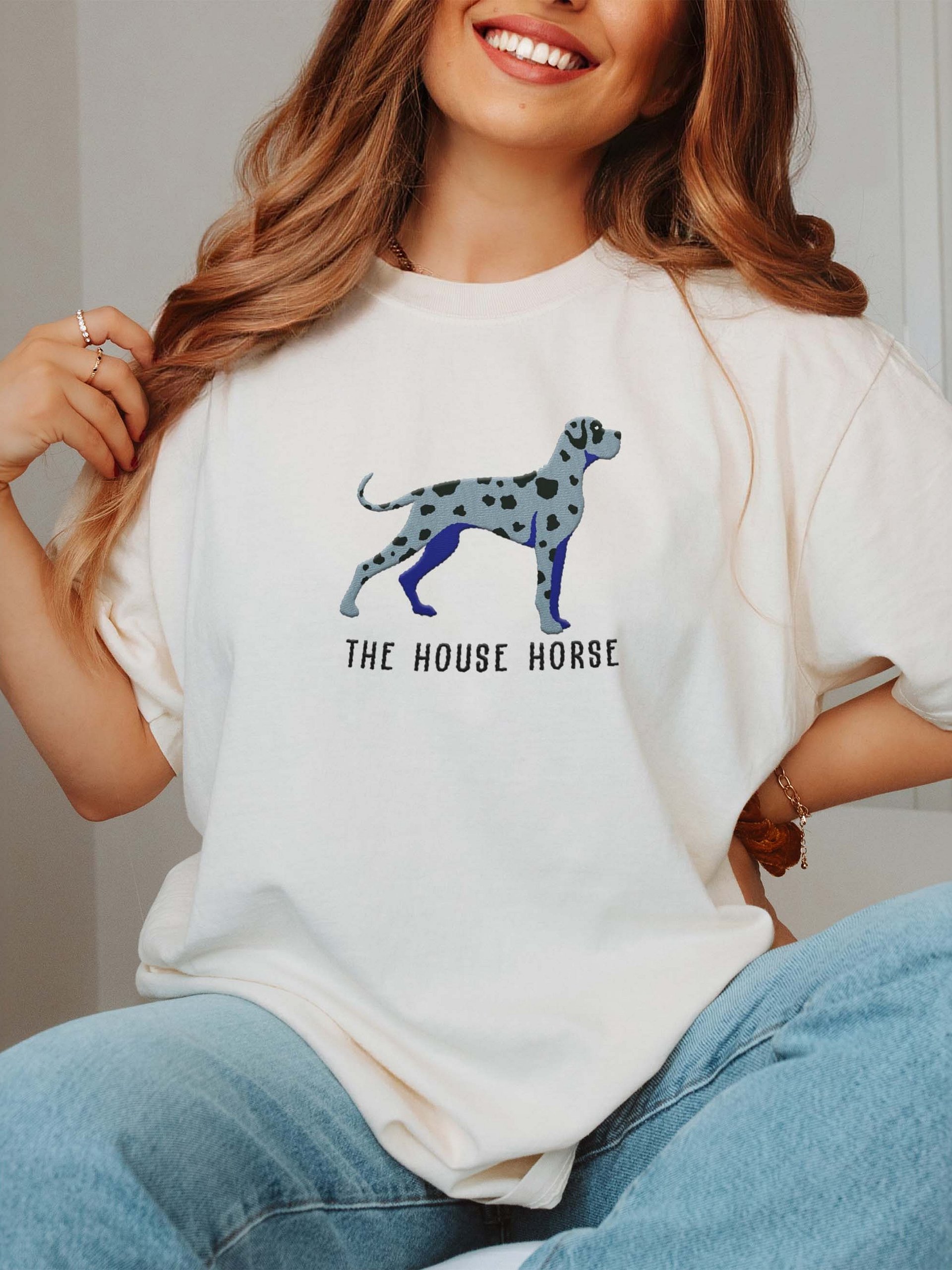 The House Horse T-Shirt(Embroidered) of a Great Dane(Blue Merle) product image (1)