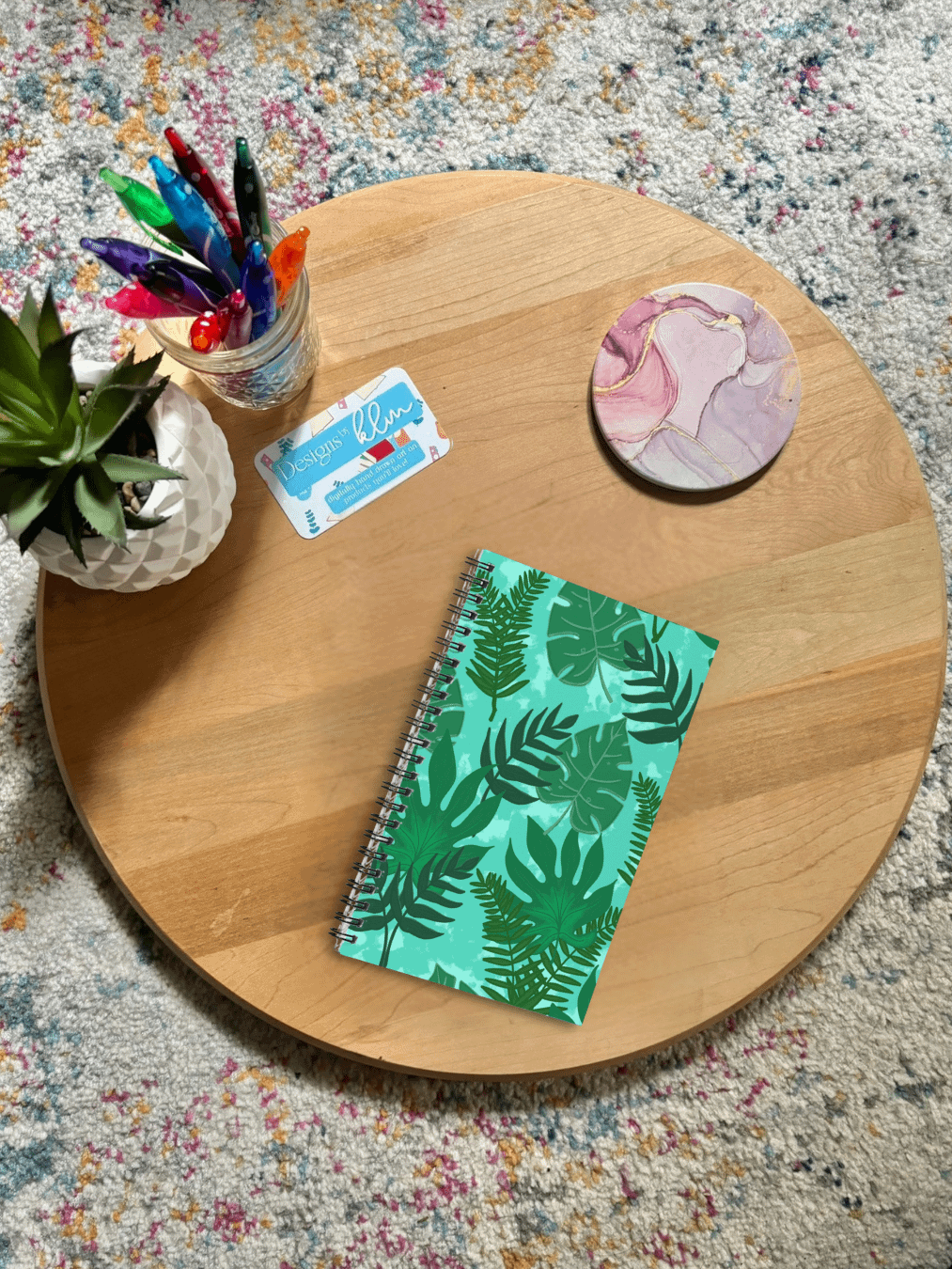 Jungle Leaves Pattern-Aqua Background Spiral Journal product image (1)