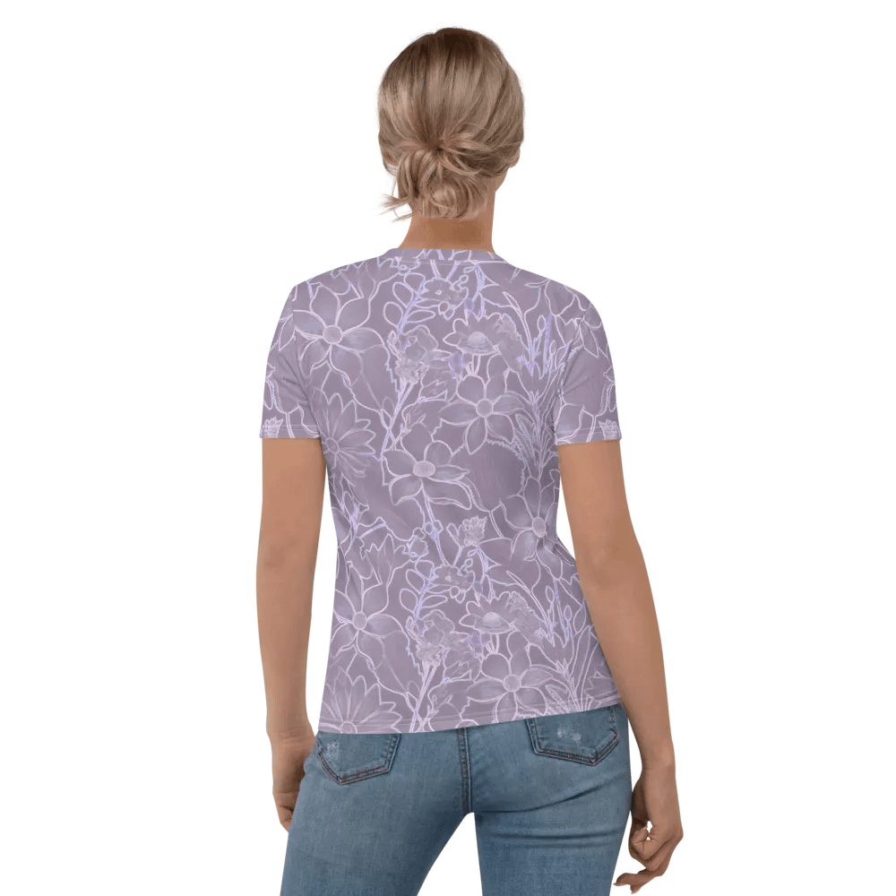 Line art Lilac and Pink Floral/All-Over Print Women's Crew Neck T-Shirt by Sublicolor product image (2)
