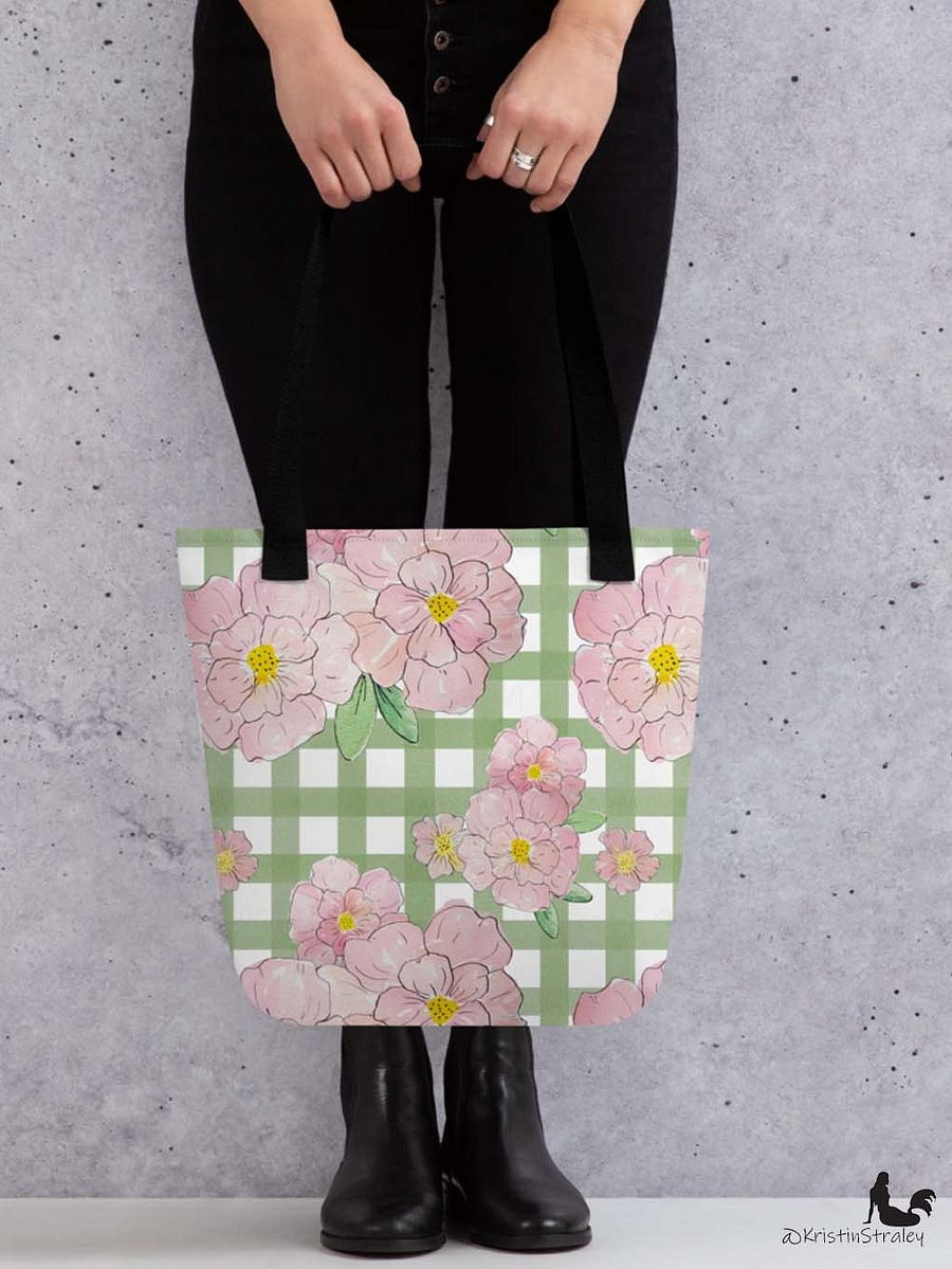Gingham Blossoms - Lg Pink Flowers on Green Gingham product image (6)
