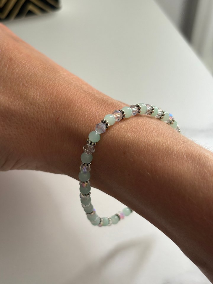 Handmade 8" Turquoise & Metallic Bead Stretch Bracelet | Coastal Charm Jewelry by Monique Faella Designs™ | MFD-00170 product image (2)
