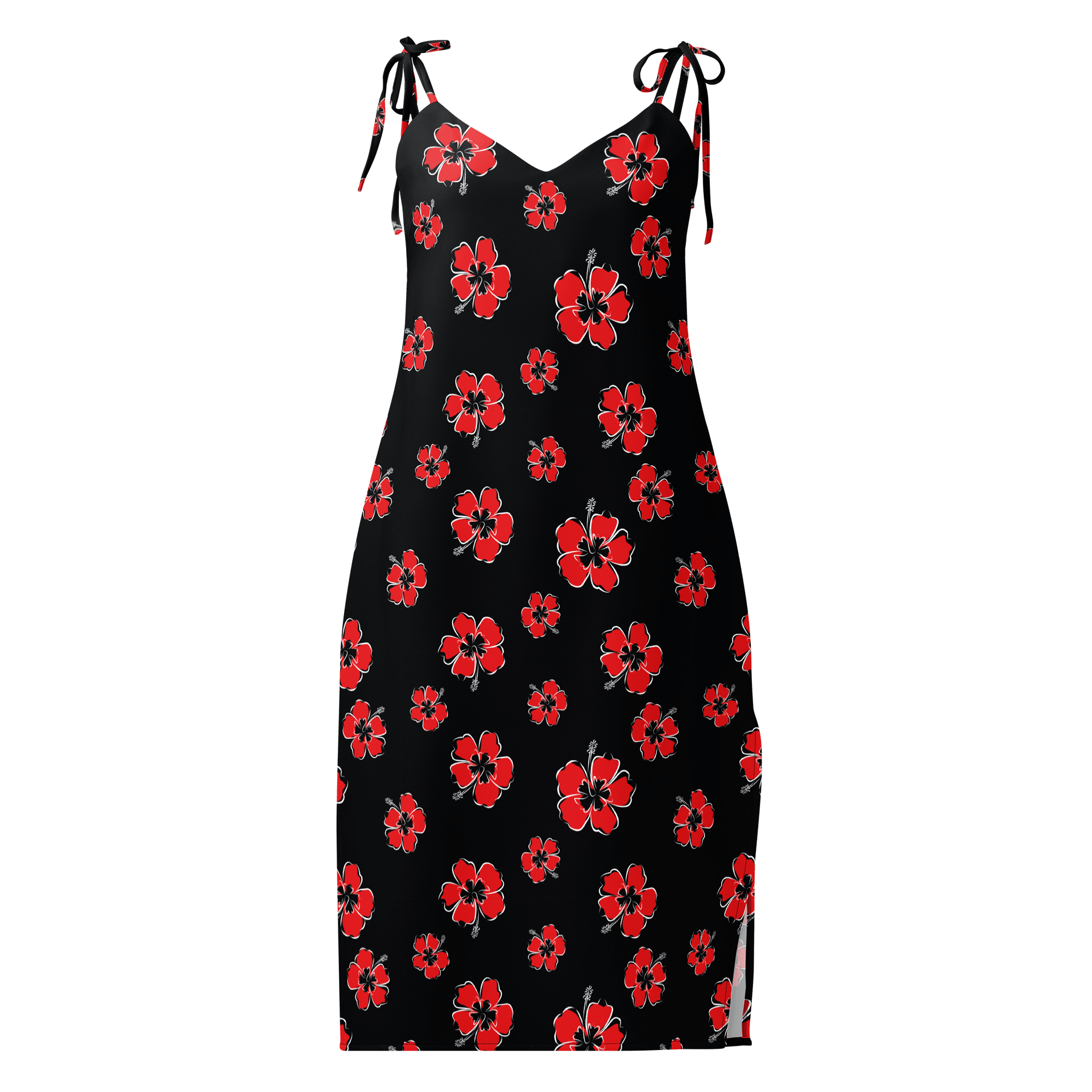Black Slip Dress with Red Hibiscus Blossoms product image (1)