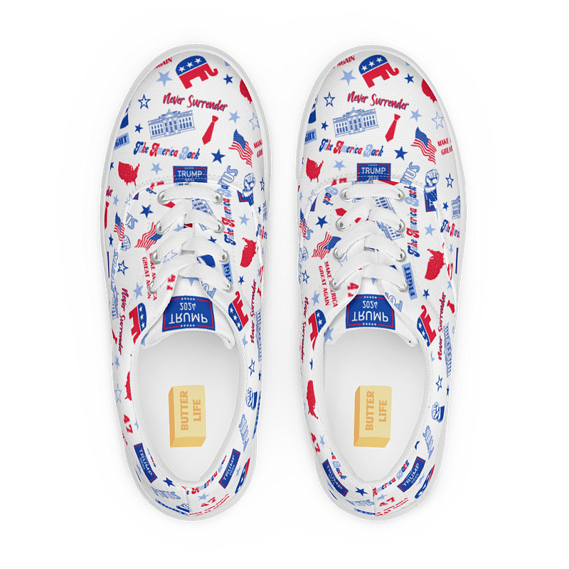 Trump 2024 Republican Patriot Make America Great Again White Pattern Low Top Canvas Shoes for women
