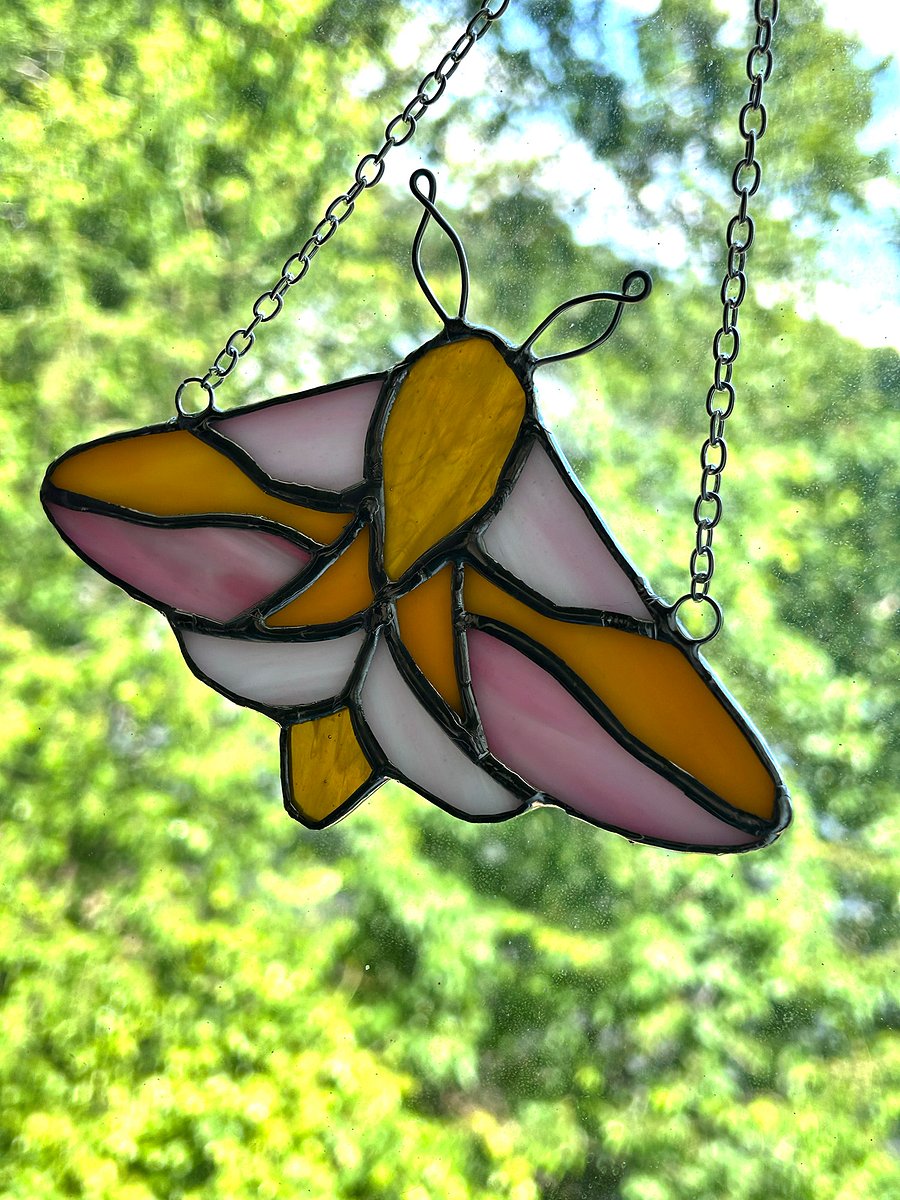 Rosy Maple Moth Stained Glass Suncatcher product image (3)