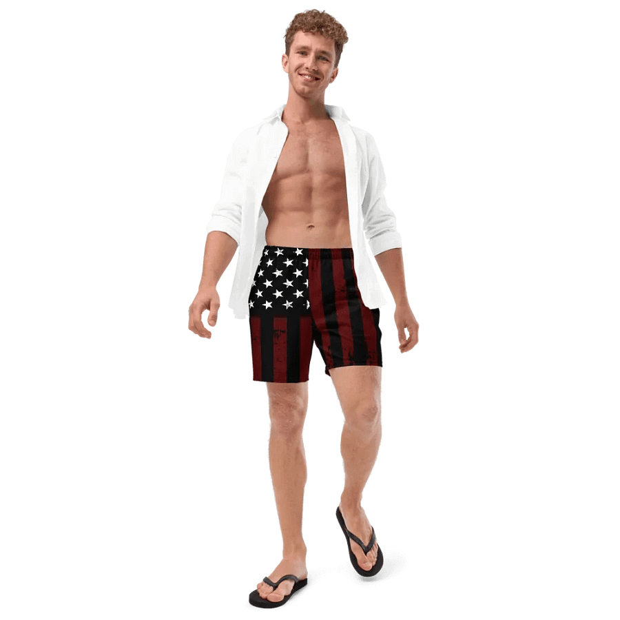 Distressed Black & Red Americana Swim Trunks product image (11)