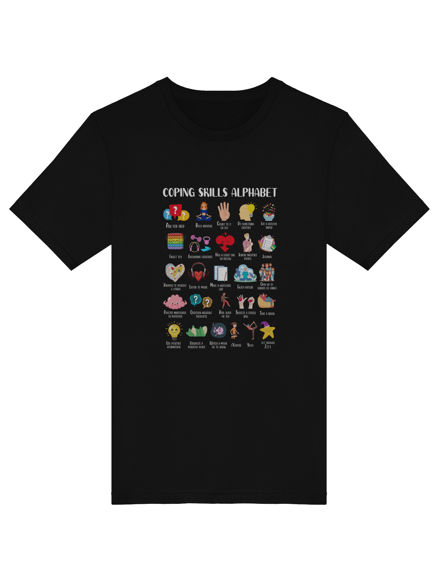 Coping Skills Alphabet – Everyday Mental Wellness Tools Mental Health Awareness T-Shirt product image (54)