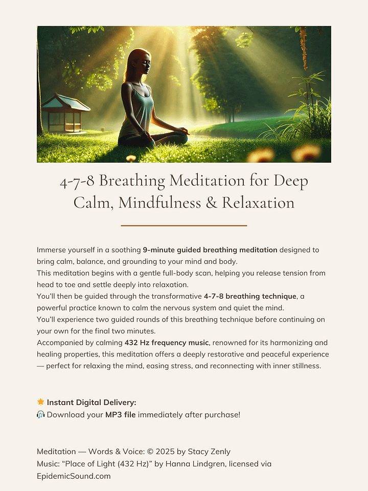 4-7-8 Breathing Meditation for Deep Calm, Mindfulness & Relaxation | MP3 Audio Download product image (2)