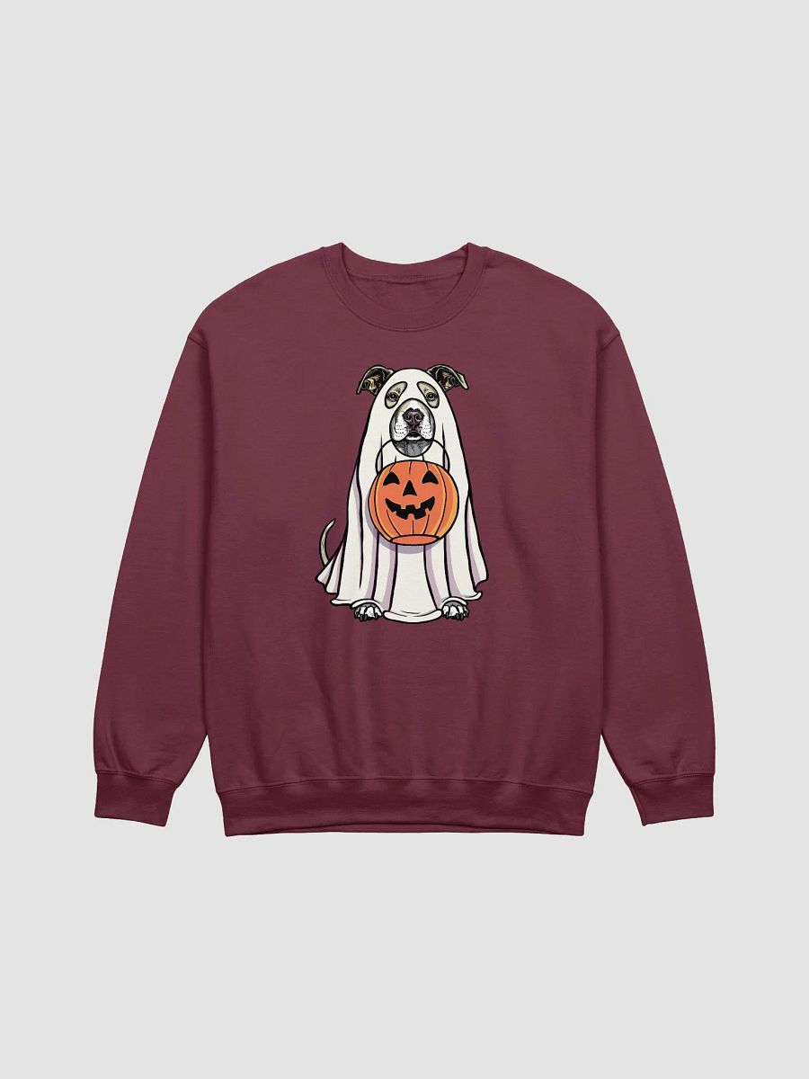 Funny Halloween Pitbull Terrier(Fawn) Sweatshirt | Funny Pittie Wearing a Ghost Costume and Holding a Pumpkin Basket product image (12)