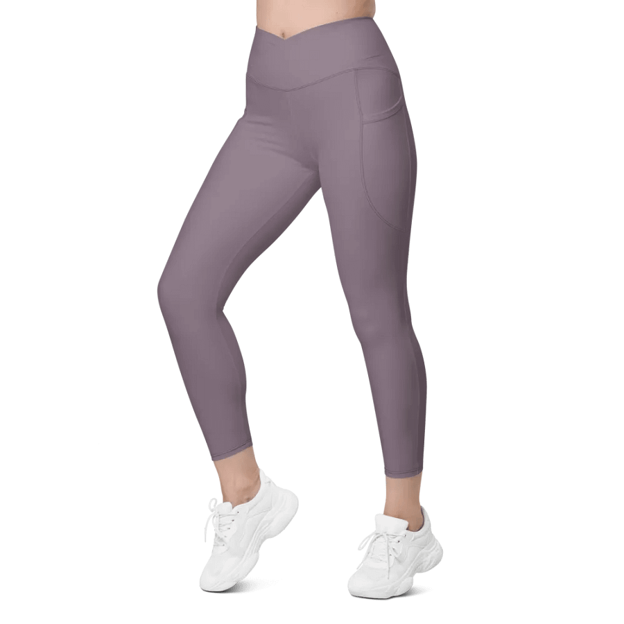 Plain Faded Orchid Grey Soft Summer Women's High Waisted Premium Crossover Leggings with Pockets by Treasure Pie product image (6)