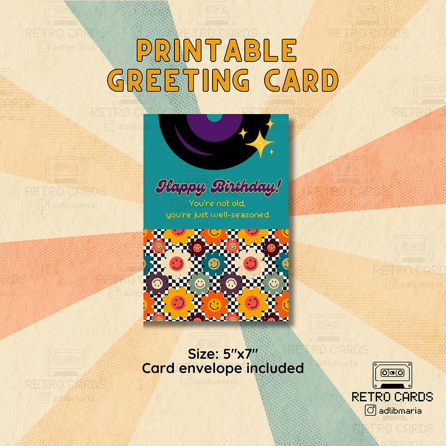 Printable Birthday Card Retro Greeting Card Happy Birthday with Envelope product image (1)