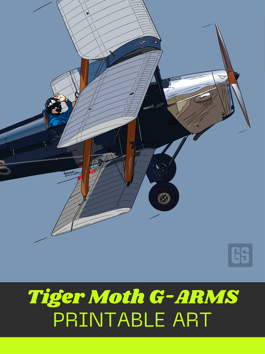 Tiger Moth G-ARMS Printable Aviation Wall Art with Full Blue Background product image (4)