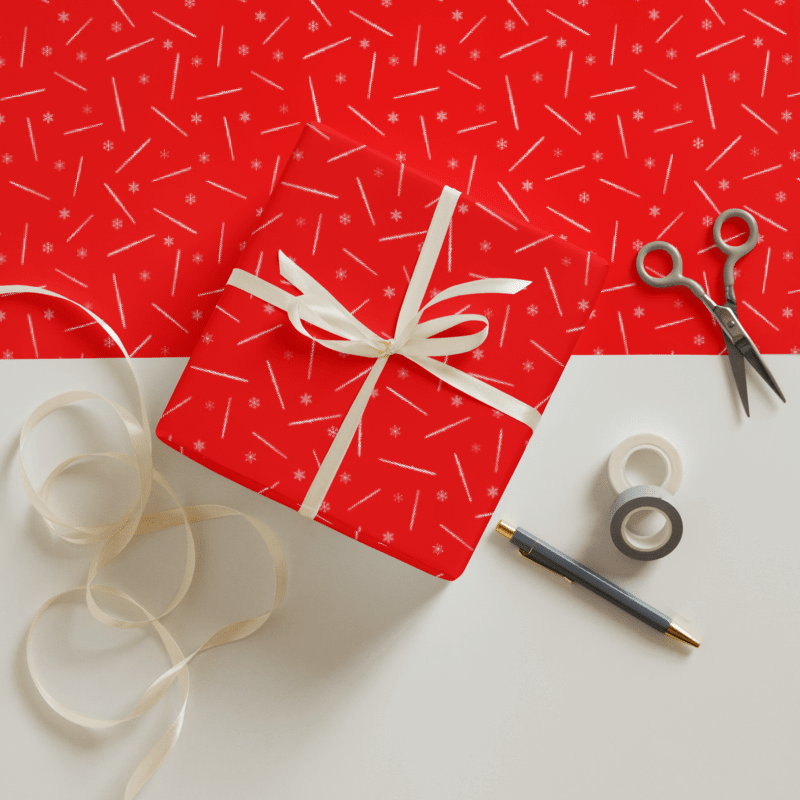 Flutes and Snowflakes - C Flute - Red Gift Wrap Paper product image (1)