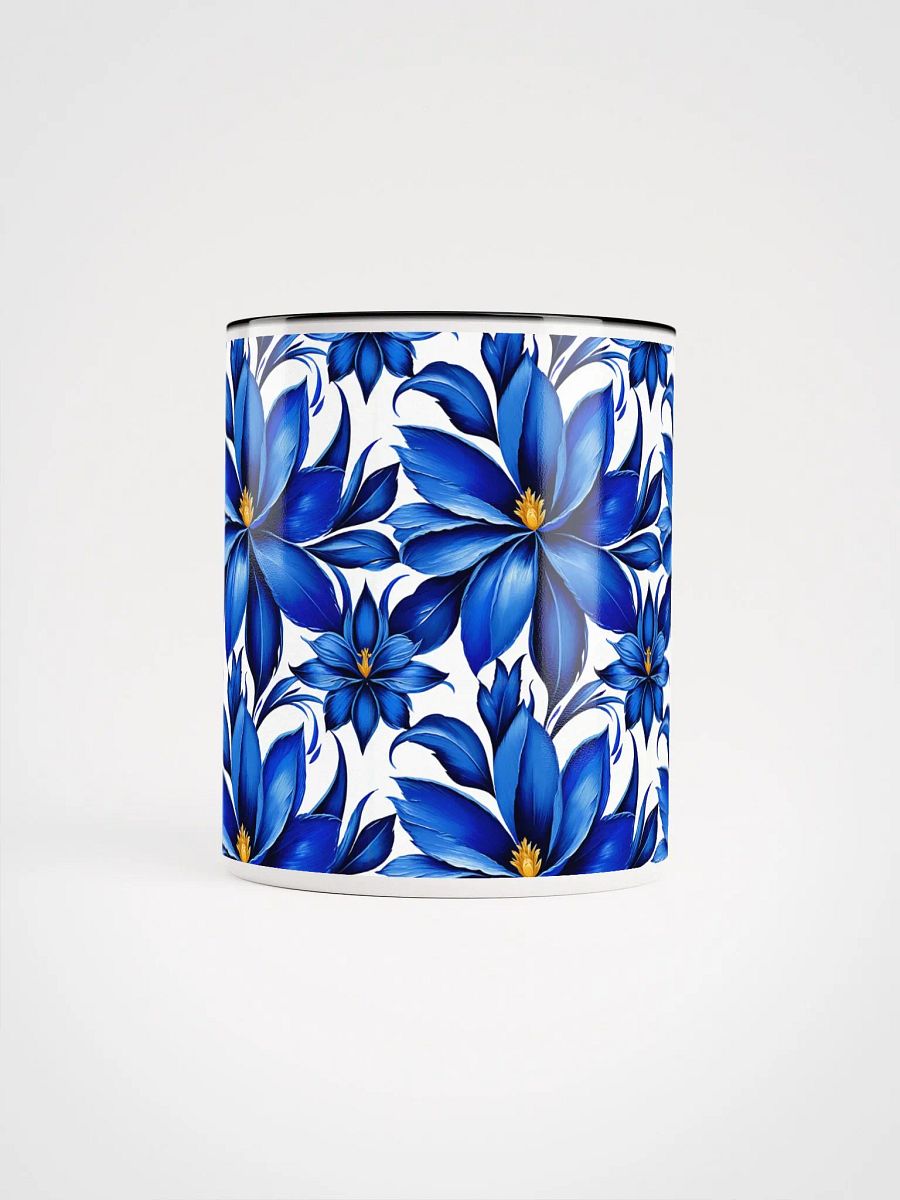 Coffee Mug with Color Inside - Painted Blue Flowers on White product image (4)