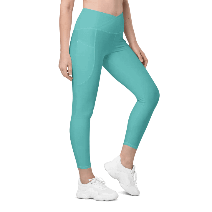 Plain Turquoise Blue True Summer Women's High Waisted Premium Crossover Leggings with Pockets by Treasure Pie product image (1)