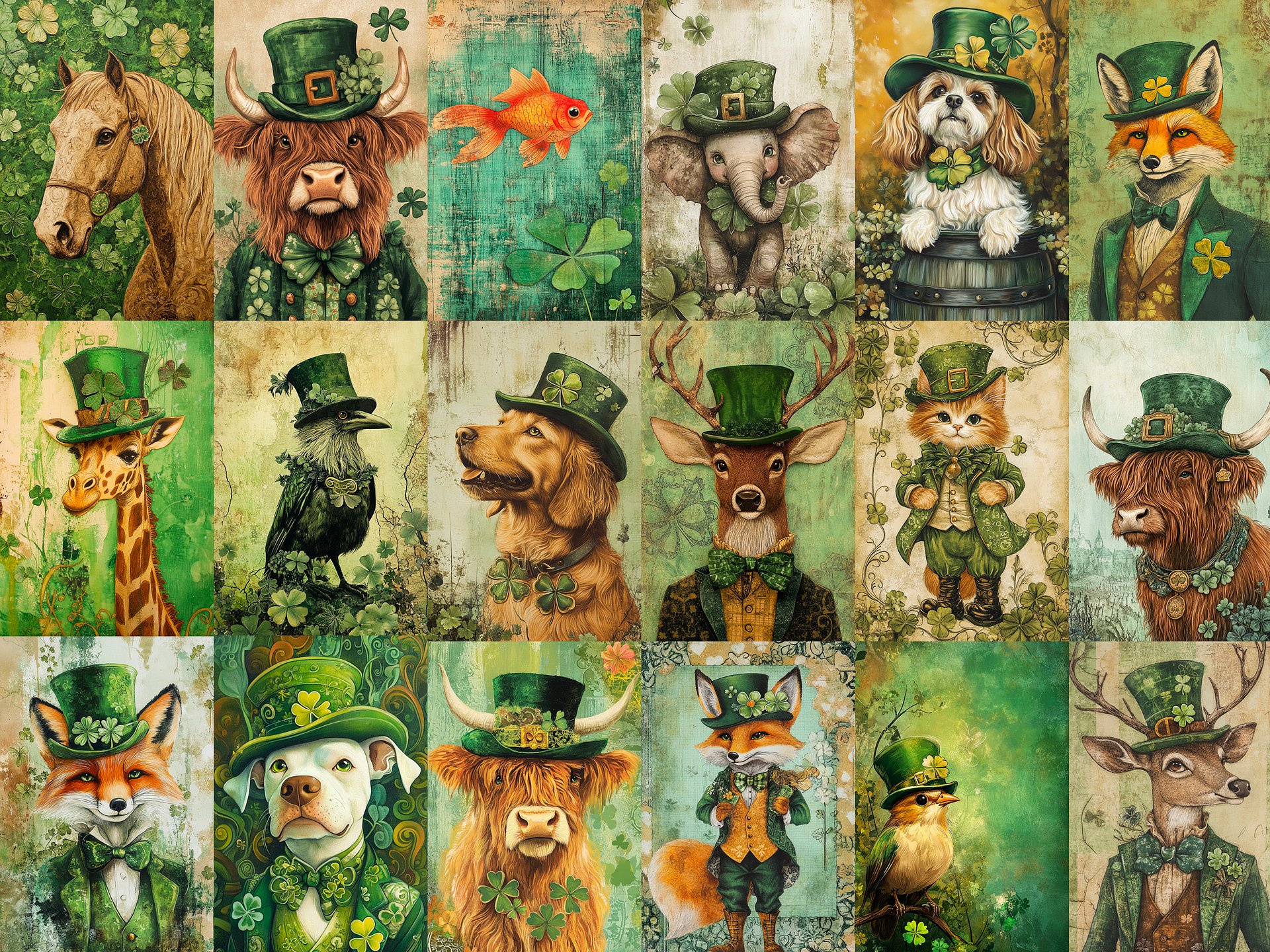 St. Patrick's Day Watercolor Animal Leprechauns Digital Paper Pages, Scrapbook, Junk Journal, printable images product image (3)