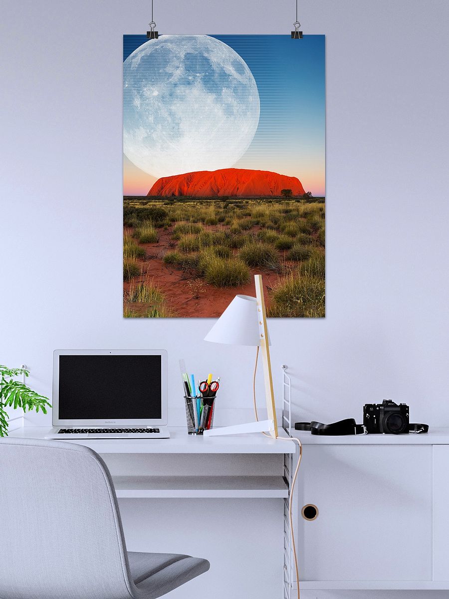 Synthwave Moon & mountain. Australia — space vintage retro collage art, 50s cosmic futuristic sci-fi collage, surreal collage art product image (2)
