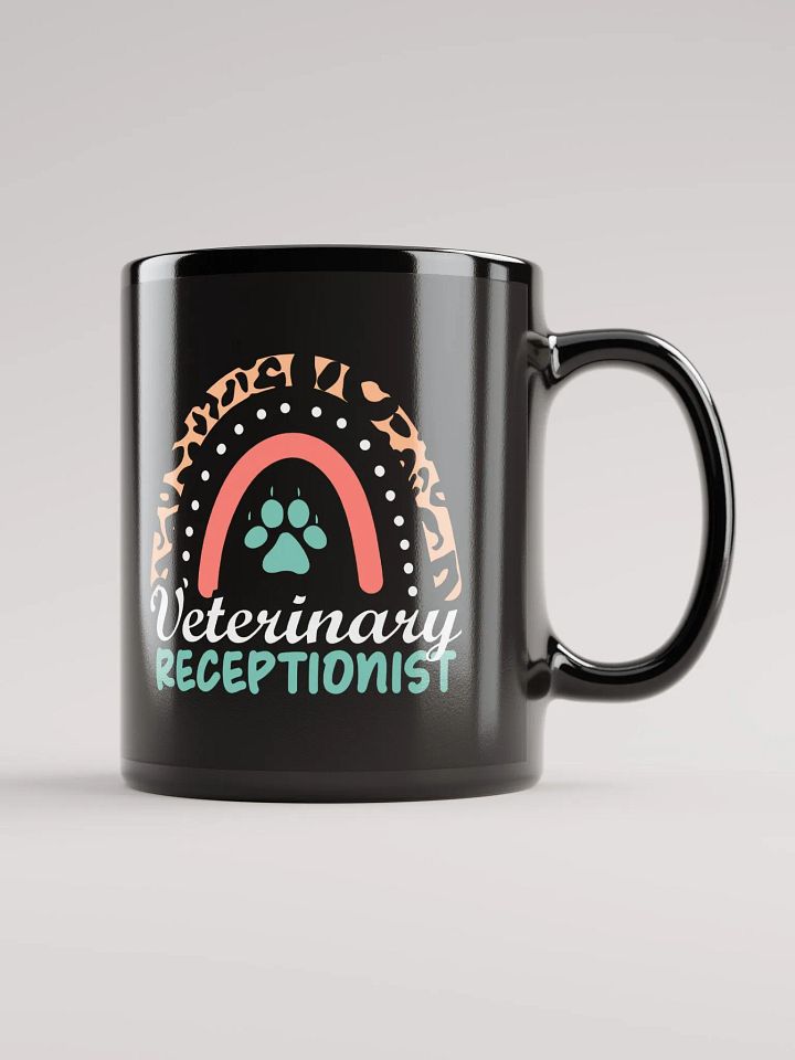 "Veterinary Receptionist-Rainbow" black glossy mug product image (1)