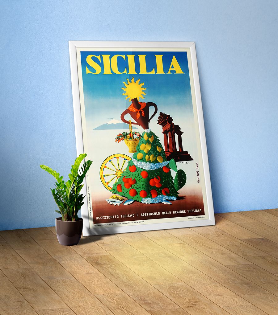 Italy, Sicily (Sicilia), 1950 — retro vintage travel poster product image (1)