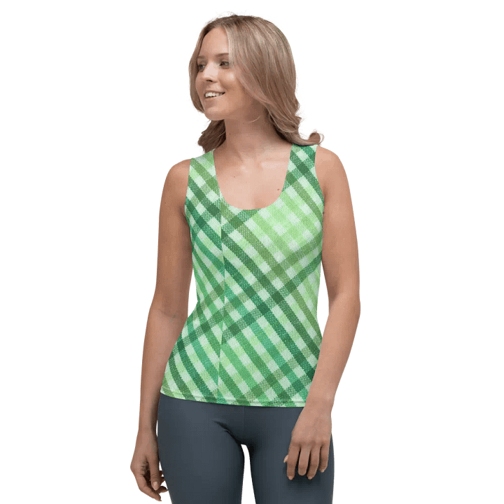 ALL-OVER PRINT GREEN CHECKERED PATTERN VINTAGE CHECKERED WOMEN'S TANK TOP product image (1)