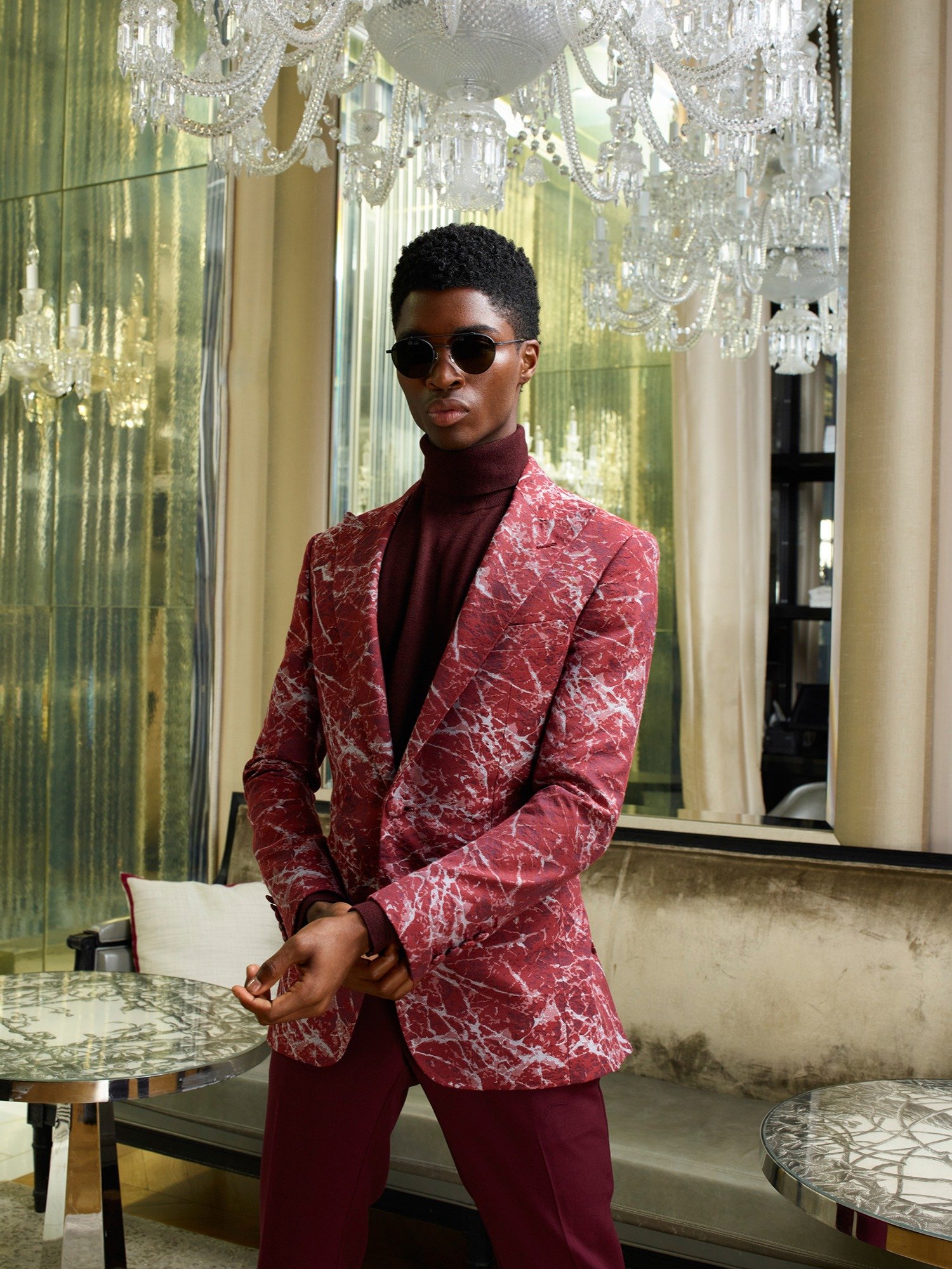 MEN'S BURGUNDY MARBLE BROCADE BLAZER product image (2)