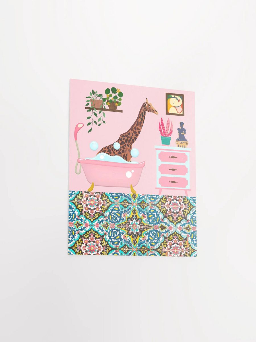 Bathing Giraffe Pink Bathroom Wall Art Print product image (12)
