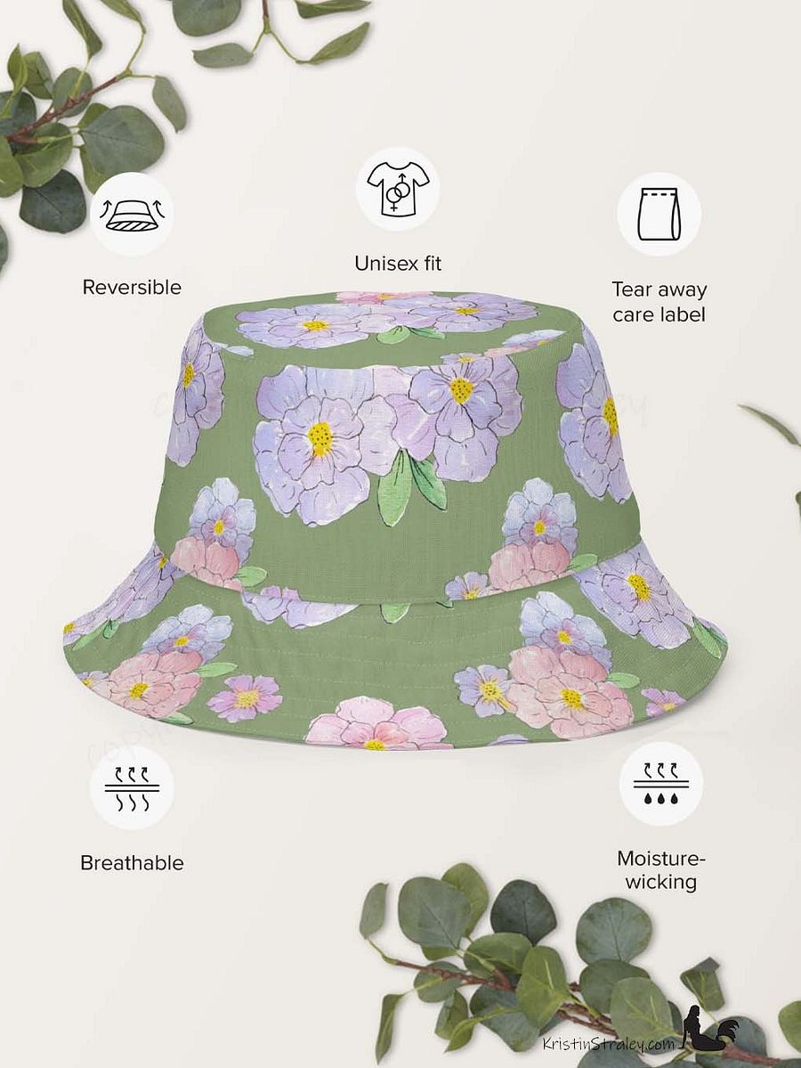 Pink Flowers on Gingham and Green Reversible Bucket Hat product image (6)