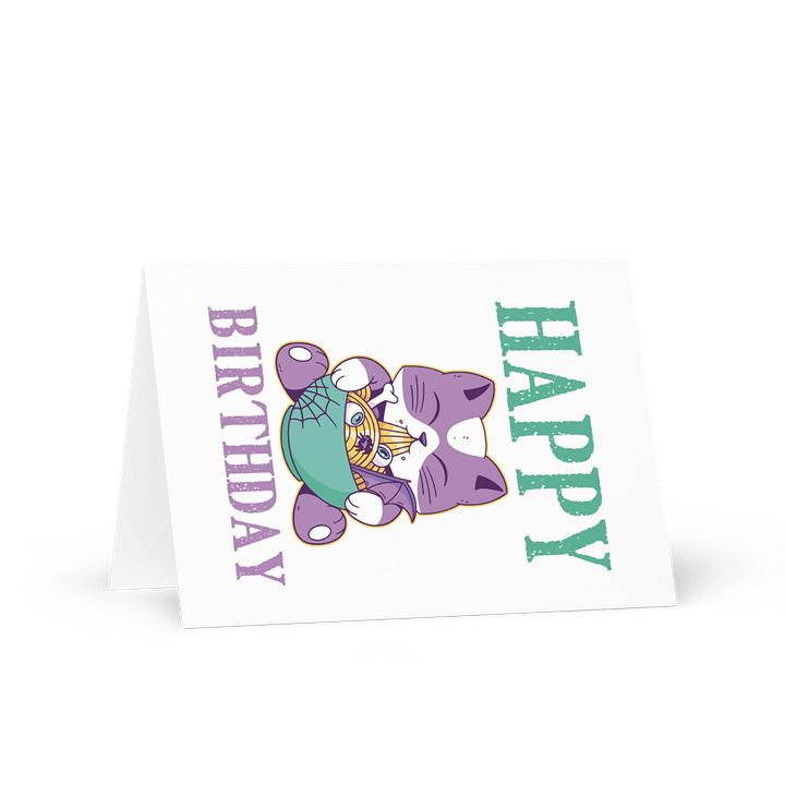 Happy Birthday (Spooky Cat Eating Noodles) Birthday Card 5" x 7" product image (1)