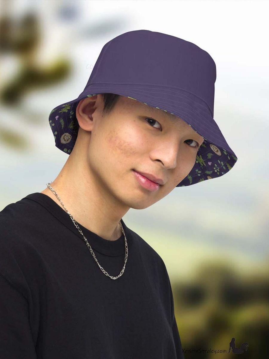 Hedgehogs Reversible Bucket Hat in Hedgehogs on Plum and Solid Plum product image (7)