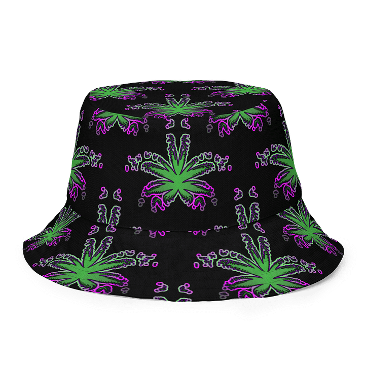 Twisted Weed Leaf Pattern Bucket Hat, Summer Stoner Style Accessory, Green Purple Black Cannabis Fashion product image (1)