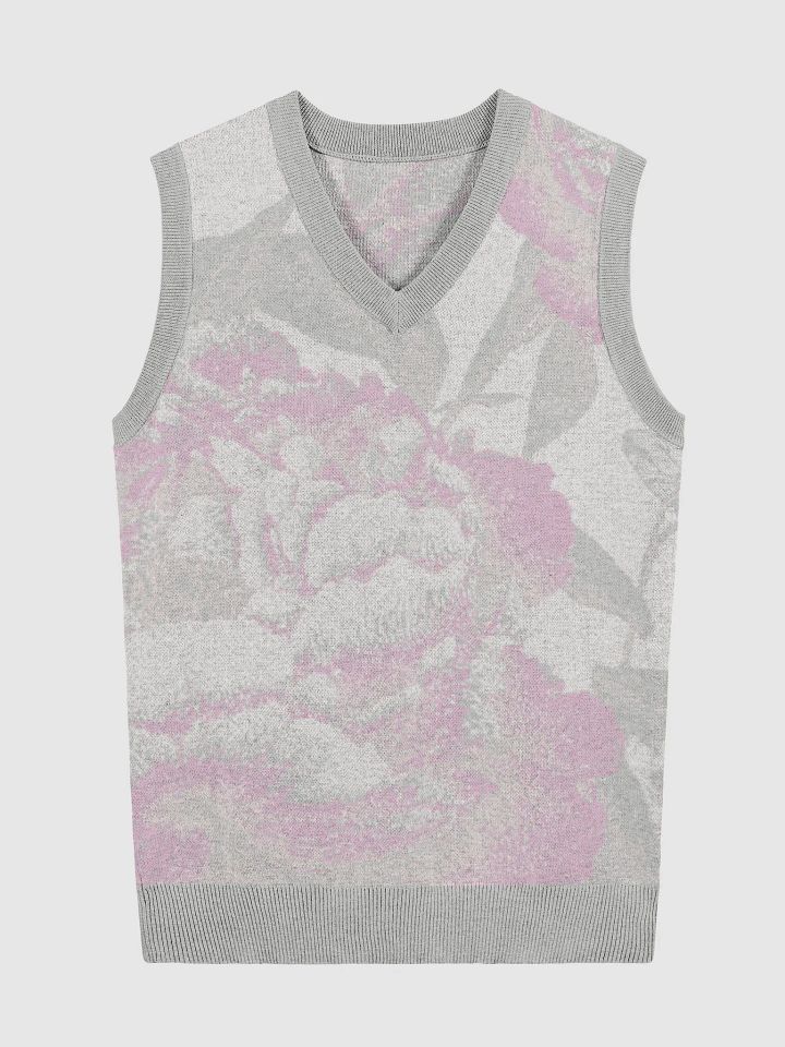 Floral Bliss Coral II Knitted V-Neck Vest product image (4)
