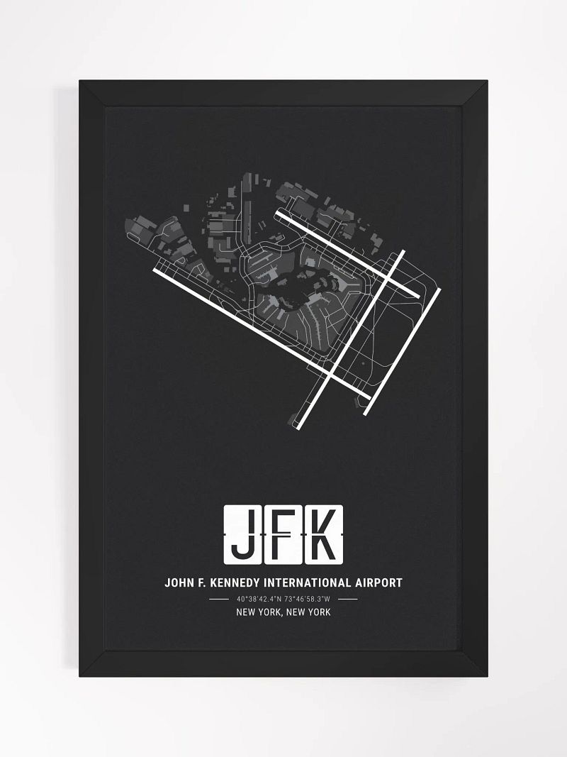 Framed Airport JFK Premium Map On Matt Paper