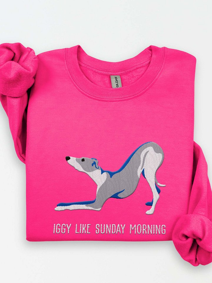 Iggy Like Sunday Morning Sweatshirt (Embroidered) of an Italian Greyhound(Blue & White) product image (1)