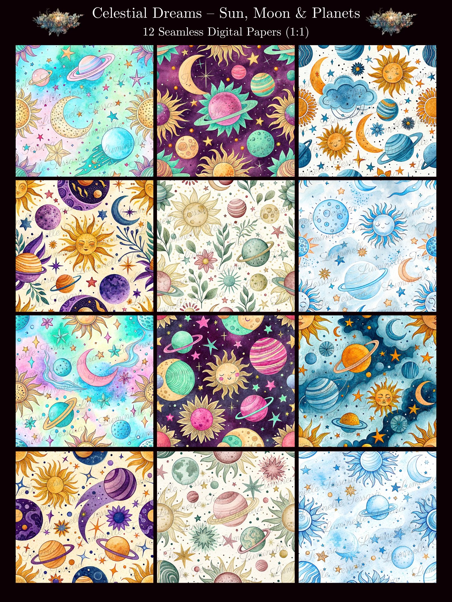 Celestial Dreams - Sun, Moon, and Stars Digital Paper Bundle product image (1)