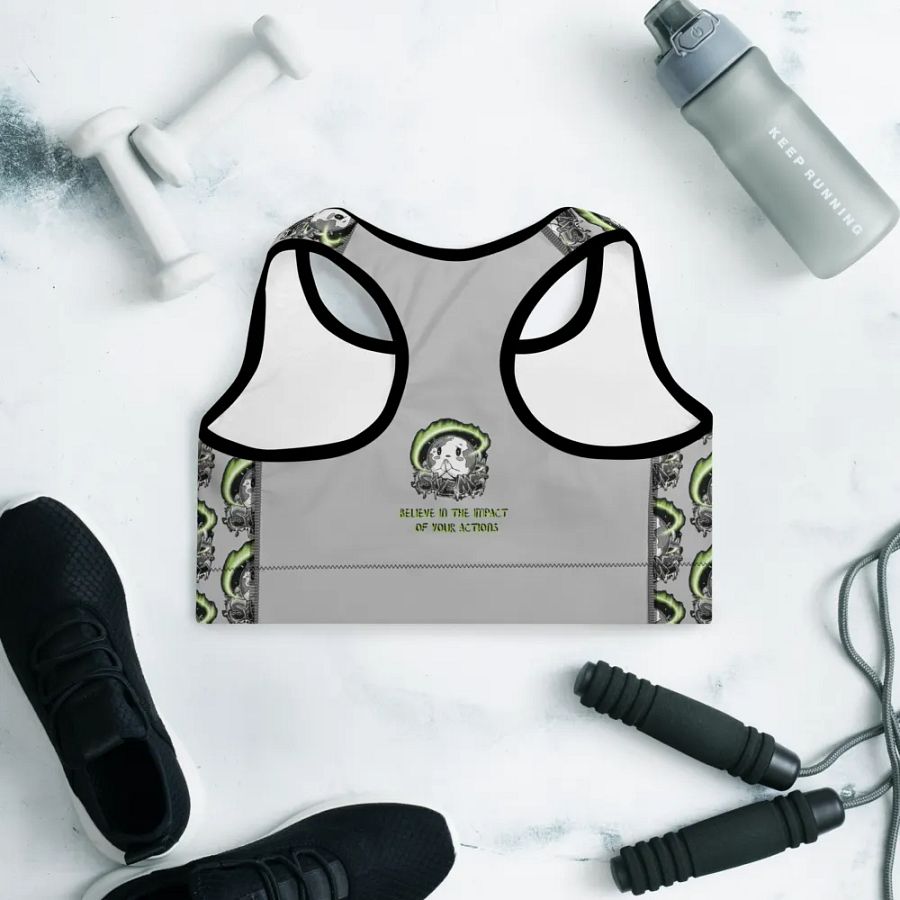 Save Me: A Plea from Planet Earth All-Over Print Padded Silver Sports Bra 🌍 product image (1)