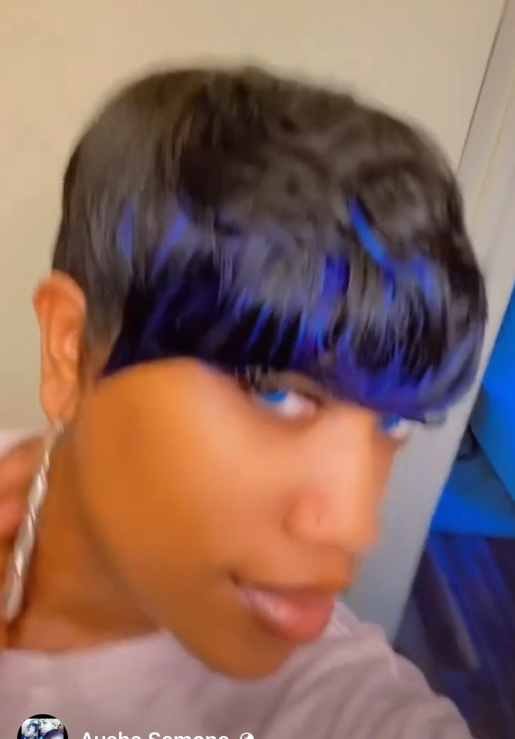 Blue and black short handmade wig product image (2)