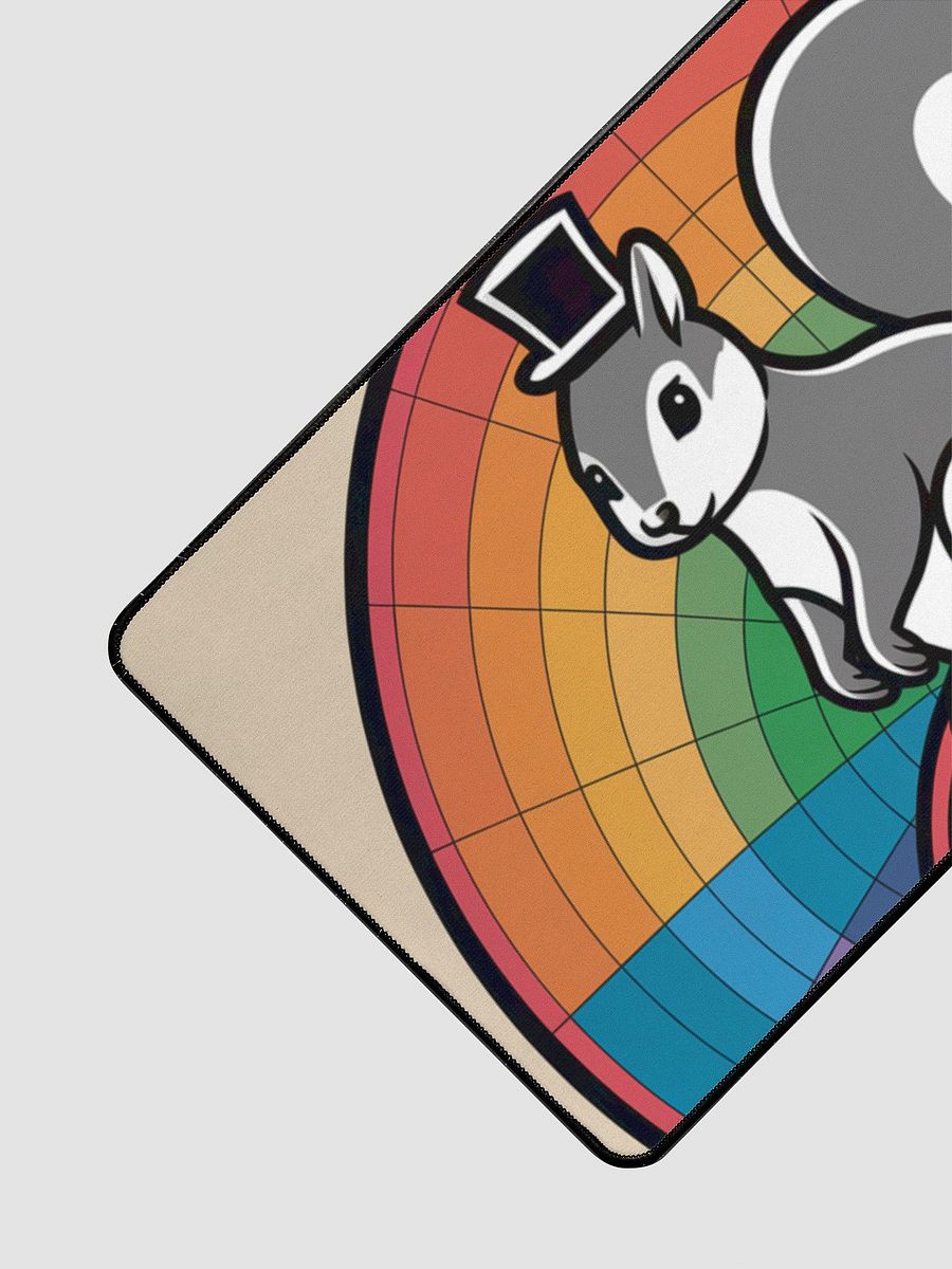 Desk Mat: Atlas Pooky, Geometric Rainbow with fancy pants pooky, sitting on top of the world! product image (3)