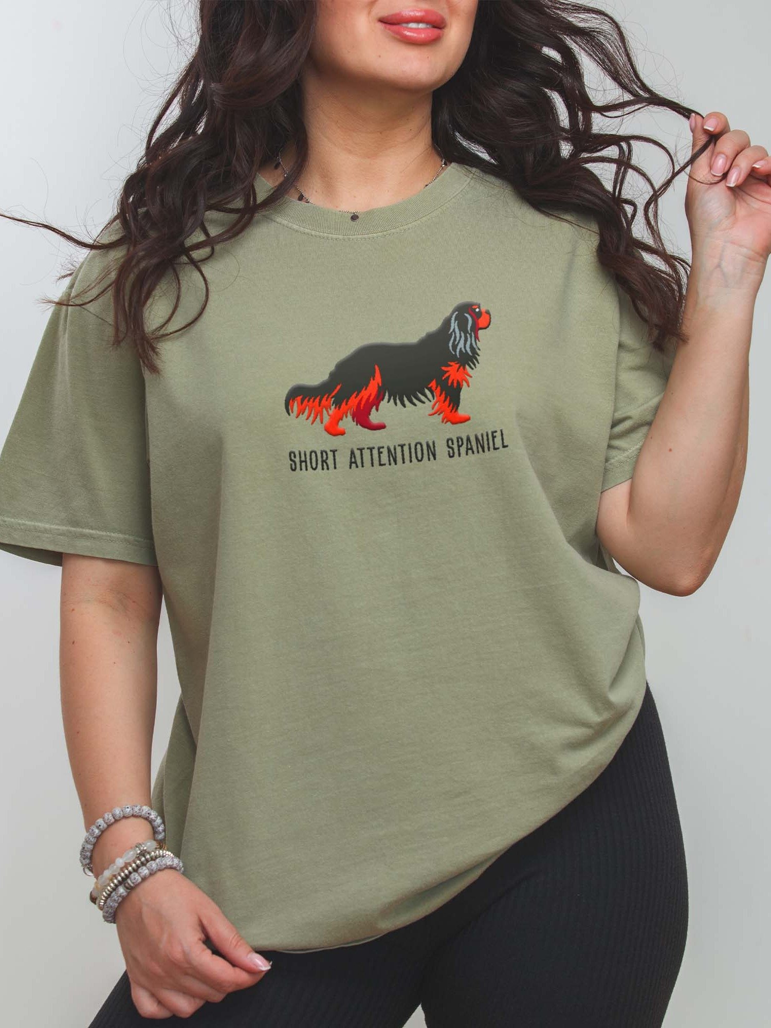 Short Attention Spaniel T-Shirt(Embroidered) of a Cavalier King Charles Spaniel(Black & Tan) product image (2)