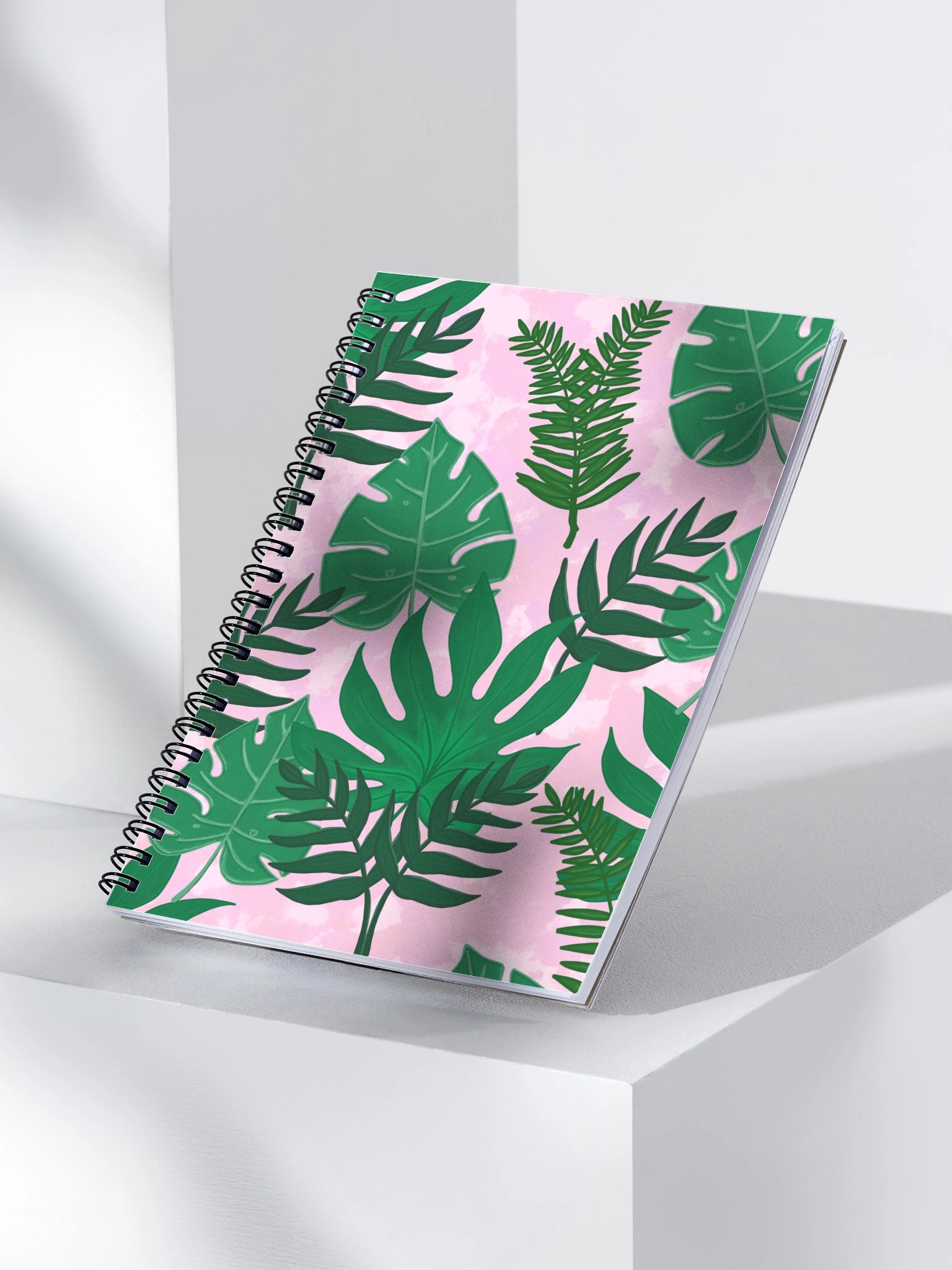 Jungle Leaves Pattern-Pink Background Spiral Journal product image (4)