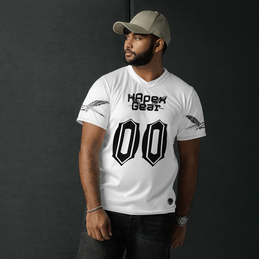Hélain - White - Recycled Unisex Sports Jersey - Black HApex Gear Black Logo product image (6)