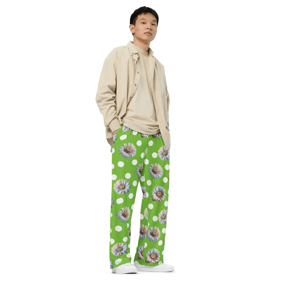 Lime Green Daisy & Dots Wide Leg Pants product image (5)