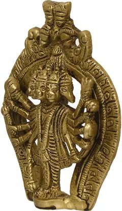 eCraftIndia Panchmukhi Lord Hanuman Brass Idol Statue Decorative Showpiece - 12 cm (Brass, Gold, Brown) product image (6)