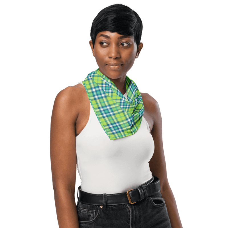 Lime Green and Turquoise Plaid Bandana product image (3)