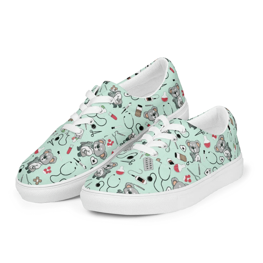 Cute Medical Koala Lace-up Canvas Shoes (Green) product image (1)