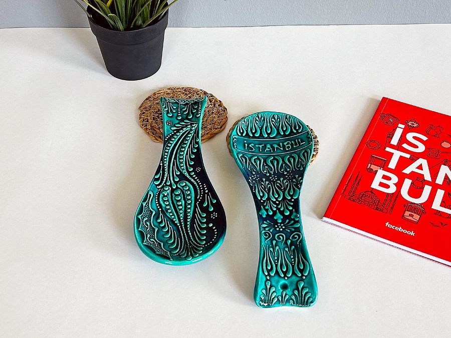 Ceramic turquoise spoon rest — handmade pottery, handmade ceramic, home decor, handmade gift, Turkish ceramic product image (4)